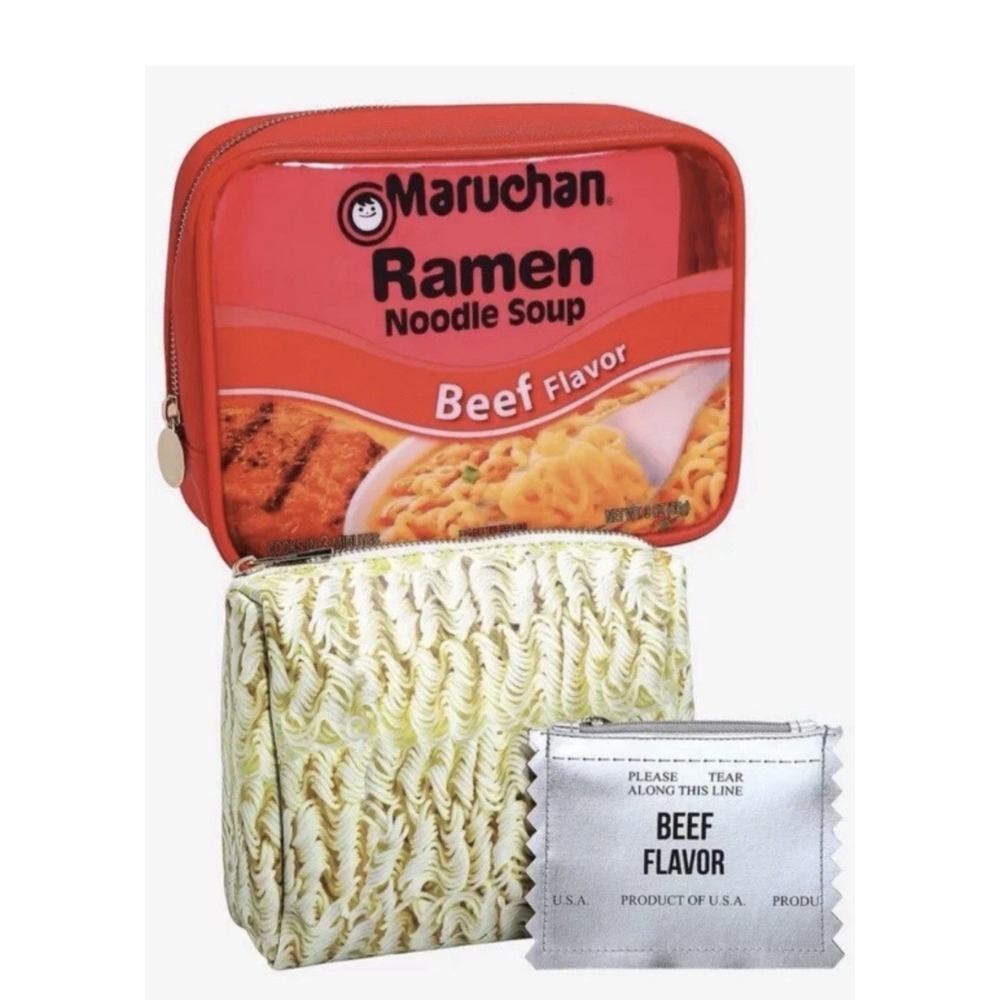 Maruchan Beef Ramen Noodle Soup 3 PIECE Makeup Bag Set, Cosmetic Bag Set NEW